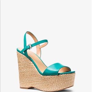 Blue green wedge sandal size 9 with box